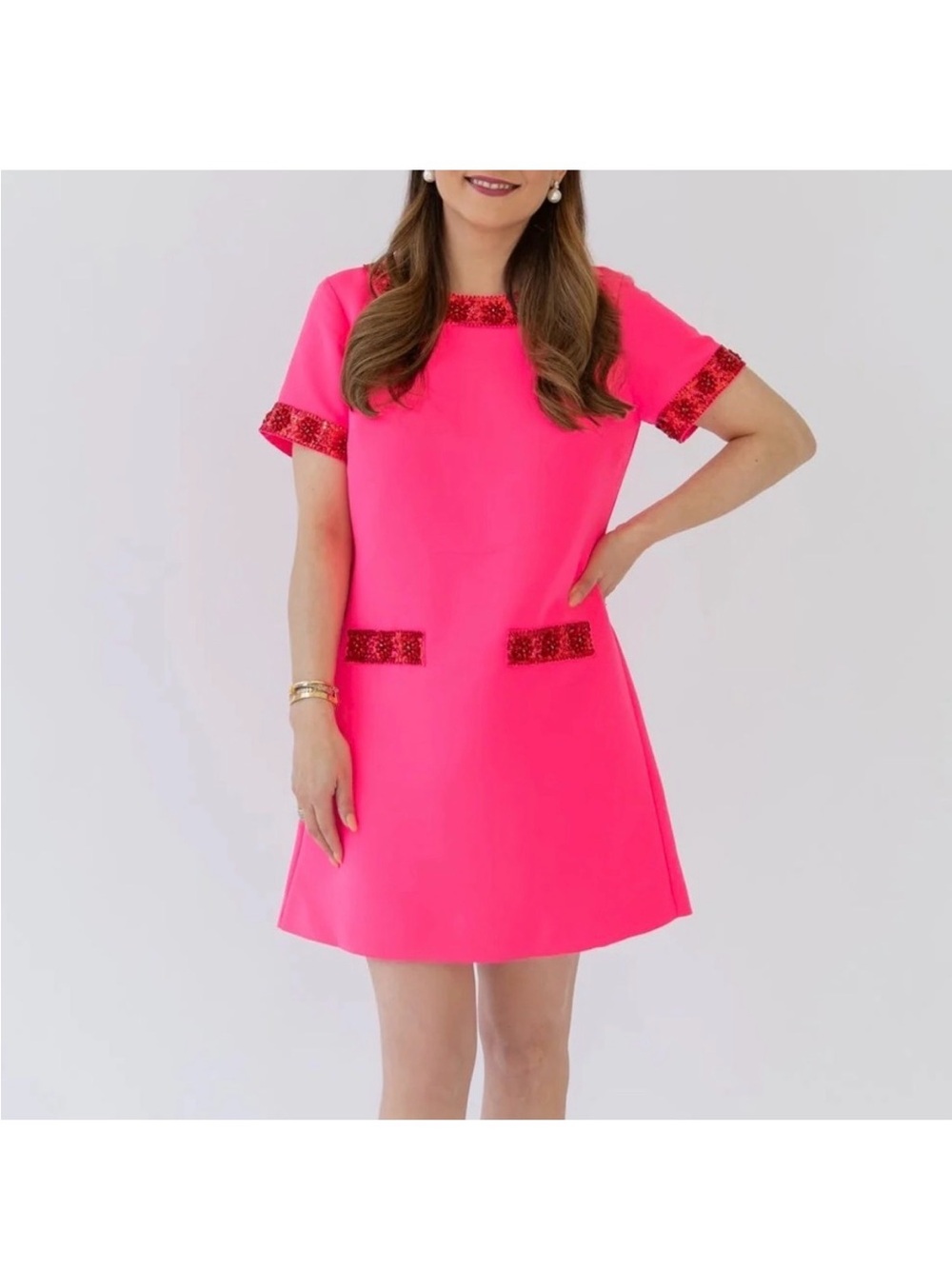 STS Pink Sequin Trim Shift Dress